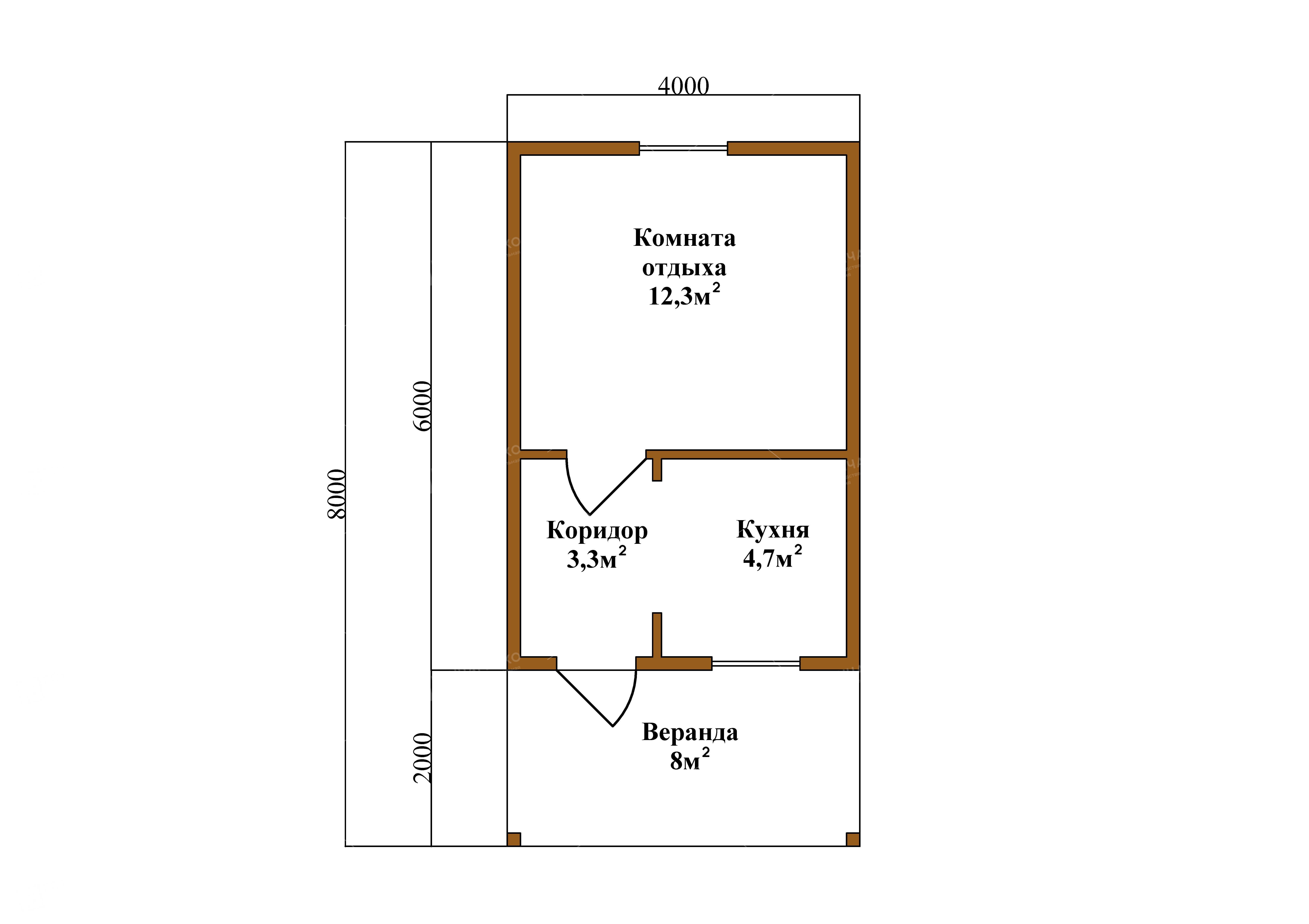 (ДД 10) Дом дачный 8 х 4 м с верандой «Комфорт»